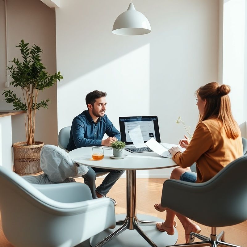 Sesión de onboarding editorial de un equipo pequeño en una oficina luminosa de Málaga